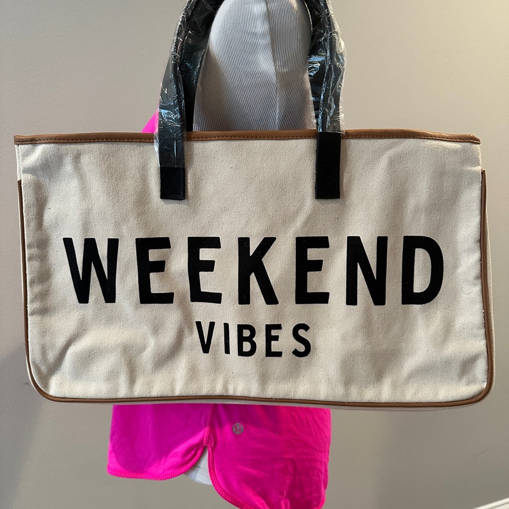 Weekend Vibes Canvas Tote Bag - Black and Cream